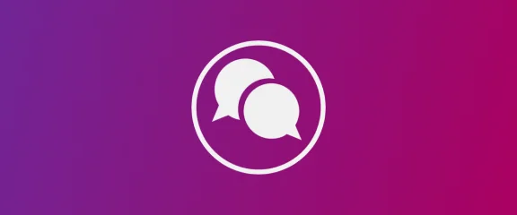 Dos globos de diálogo sobre un fondo morado, que representan el replanteamiento de los recursos de recuperación para las conversaciones de los pacientes.